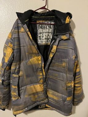 100 Collection Snowboard Jacket Grey Yellow Puffer Coat Streetwear Ski
